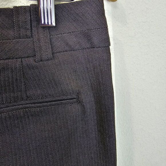 Larry Levine Stretch Cuffed Brown Herringbone Trousers Size 8 - Picture 6 of 7